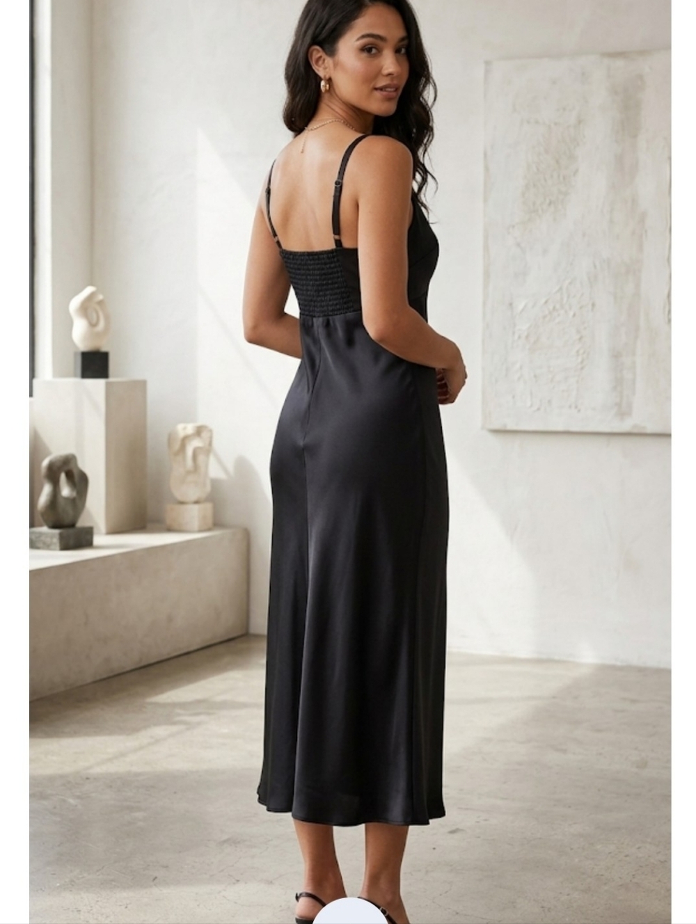 SOFIA  by sofia vergara Black Smocked Elastic Waist Midi Skirt